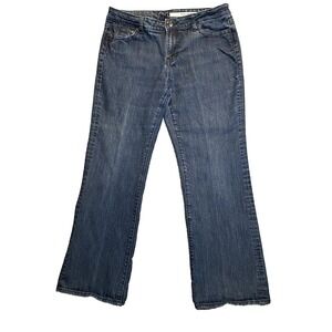 DKNY‎ Wide Leg Jeans Size 14 Blue Denim Dark Wash Mid Rise Stretch Casual Boho